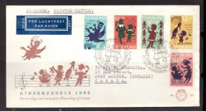 1963 Netherlands FDC Semi-Postal - Children Set B383 - B387 : Airmail to Canada