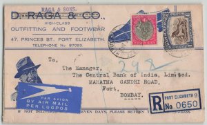 South Africa 1948 Registered Shoes Advertising Cover Port Elizabeth to India