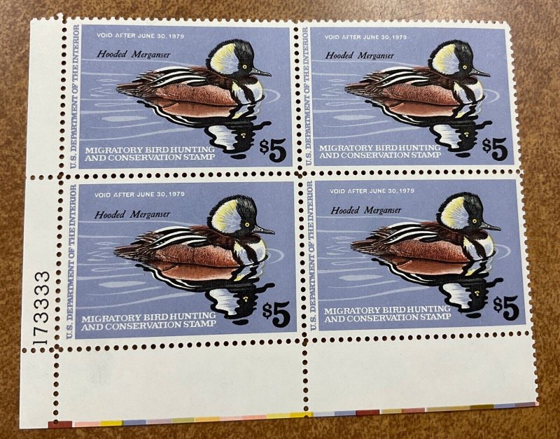 RW45  Duck Stamp plate block VF NH 1978. SELLING BELOW FACE