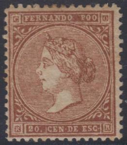 SPAIN FERNANDO POO 1868 ISABELLA II Sc 1a RED BROWN KEY VALUE HINGED MINT CV$525 