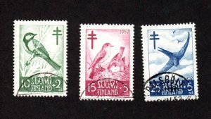 FINLAND USED SET OF 3 TUBERCULOSIS PREVENTION STAMPS SCOTT # B117 - B119 BIRDS