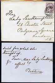 Great Britain 1886 Handwritten note from PRINCESS BEATRIC...