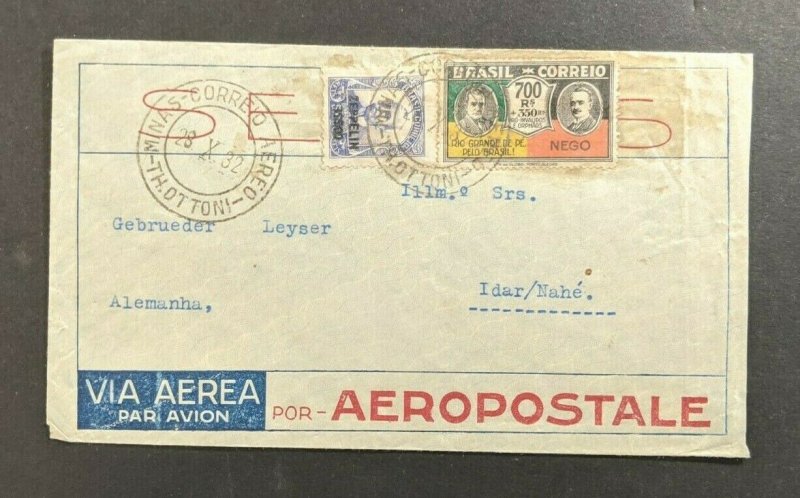 1932 Th Ottoni Brazil Airmail Cover to Idar Germany Aeropostale