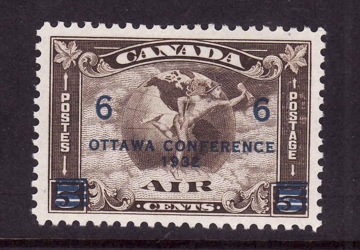 Canada-Sc#C4-Unused 6c on 5c olive brown airmail-OG NH-1932-