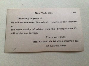 New York American Brass & Copper Company 1920 postal card Ref 66822