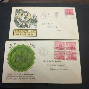 KAPPYSSTAMPS USA  #736 1934 MARYLAND 2 DIFFERENT FIRST DAY COVERS CS1059