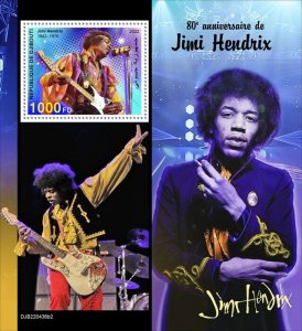 DJIBUTI - 2022 -  Jimi Hendrix - Perf Souv Sheet - Mint Never Hinged