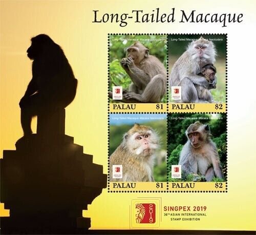 Palau 2019 - Long Tailed Macaque - Souvenir stamp sheet - Scott #1438 - MNH 