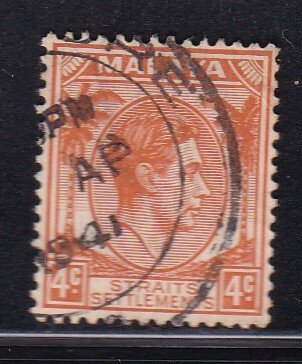 Straits Settlements 1937 Sc 240a KGVI 4c orange D2 Used