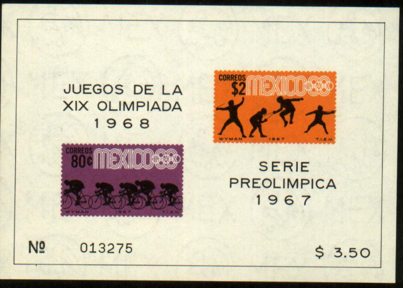 MEXICO 985a, Souvenir Sheet 3rd Pre-Olympic Set 1967. MNH