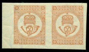 HUNGARY #P2R, Newspaper stamp reprint pair, (1kr) vermillion, watermarked,