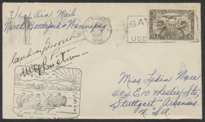 1930 2 Pilots Signed Flight Cover North Battleford to Winnipeg AAMC #3011ah