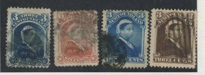 4x Newfoundland Used Stamps; #34-3c F #35-6c F #49-3c F & #51-3c VF GV= $76.00