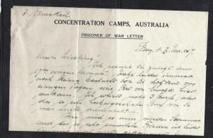 AUSTRALIA (PP2107B)  1917 FROM CONCENTRATION CAMP AUSTRALIA WITH LETTER. WOW!!