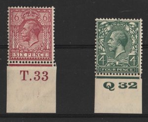 GB 1924 4d sg424 Q32 control single very fine mint, also 6d T.33 (this um)