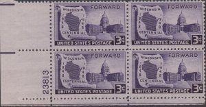 957 Wisconsin Statehood Plate Block MNH