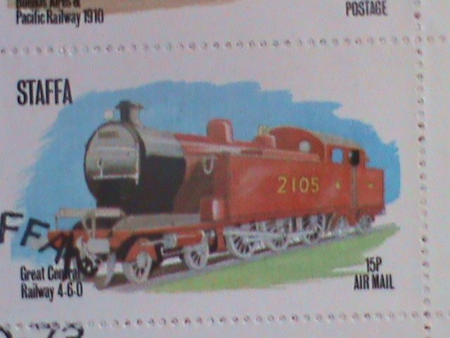 STAFFA-SCOTLAND STAMP:1973 AIRMAIL- RAILWAYS-THE TRAINS COMPLETE SET-CTO MNH