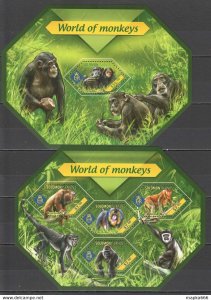 2014 Solomon Islands World Of Monkeys Animals Fauna #2677-81 1+1 ** Ls248