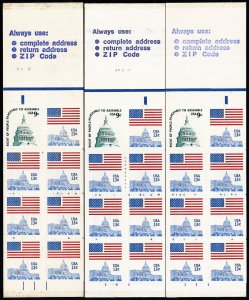 US Stamps # 1623b MNH VF Lot Of 3 Perfect 10 Booklets