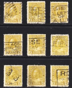 Canada Scott 110 F to VF used x 9 stamps. All fault free.  FREE...