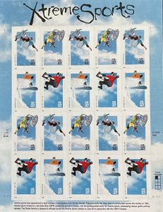 Scott 3321-3324 XTREME SPORTS Pane of 20 US 33¢ Stamps MNH 1999