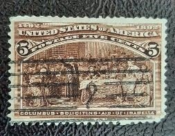 US Scott # 234; 5c Columbian issue/1893; used; F/VF centering.