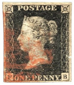 GB QV 1840 PENNY BLACK ‘FB’ PLATE 5  FOUR MARGIN RED MX! HIGH CV£+++