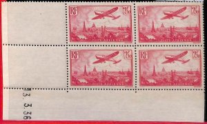 94829a - FRANCE - STAMPS - Yvert # AIRMAIL 11 - block of 4 coin date-