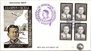 Philippines FDC 1957 - Champion of Rural Dev't - 4x5c Stamp - Block - F43286