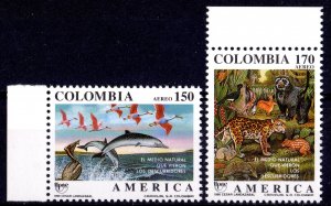 Colombia 1990 Sc#C834/835 DOLPHINS MARINE BIRDS/JUNGLE FAUNA /AMERICA  Set MNH