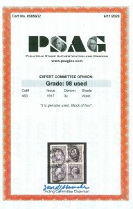 EDW1949SELL : USA 1917 Scott #483 Blk of 4 Used. PSAG Cert Graded 98 SMQ $240+++ 