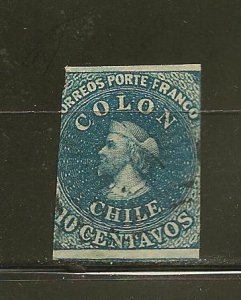 Chile SC#12 WmkF 1862 London Print Close Cut Imperforated Mint Hinged