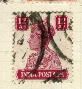 INDIA; 1938 early GVI portrait issue fine used 12a. value
