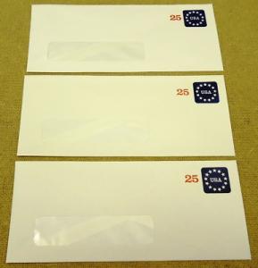 U611 25c U.S. Postage Envelopes Set of 3