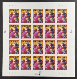 Scott 3309 CINCO DE MAYO Pane of 20 US 33¢ Stamps MNH 1999