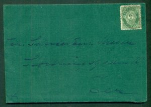 NORWAY 1896, 5ore, perf 13½ x 12½, (Scott #50) tied on GREEN cover, striking