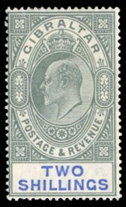 Gibraltar #59a Cat$120, 1907 2sh green and ultramarine, hinged