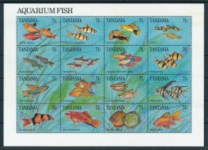 [110085] Tanzania 1991 Marine life aquarium fish goldifhs Sheet MNH