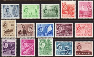 1954 - 1957 North Borneo QE portrait complete set MLH Sc# 261 / 275  CV $84.90