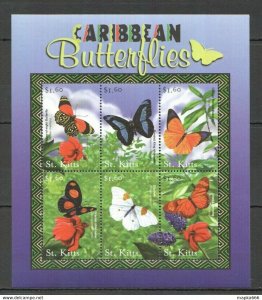 St.Kitts Fauna Caribbean Butterflies 1Kb ** Stamps Pk289