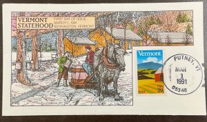 2533 Collins Hand Painted Vermont Statehood FDC 1991 Bennington, VT cancel