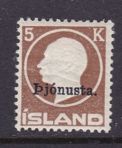 Iceland Scott O51, 1922 5 K Official, VF MLH. Scott $240