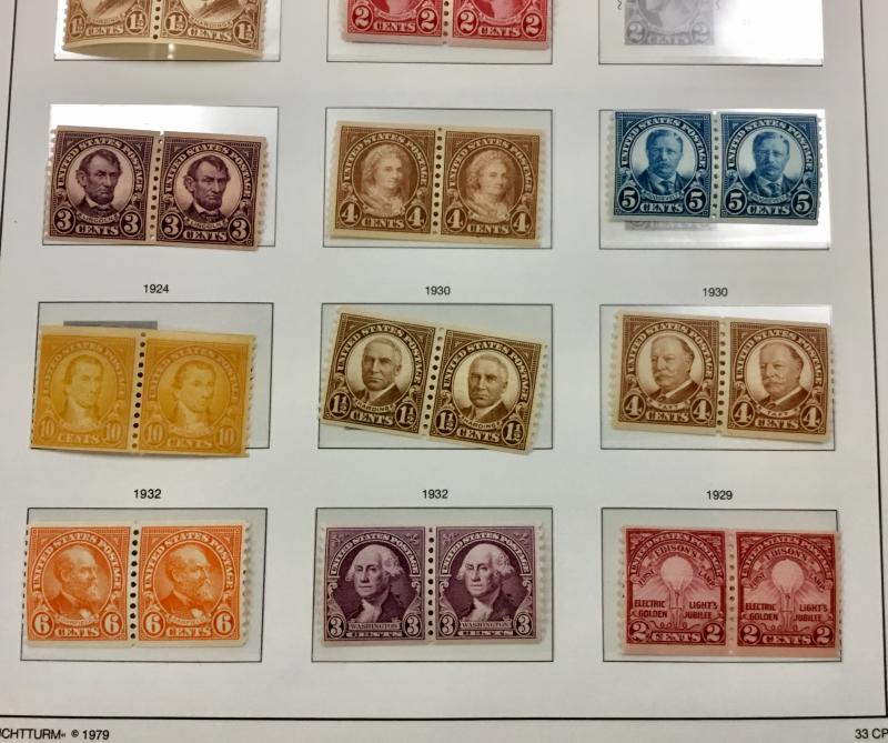 (BJ STAMPS) US  597-723  1923-1932 16 MINT NH Coil pairs