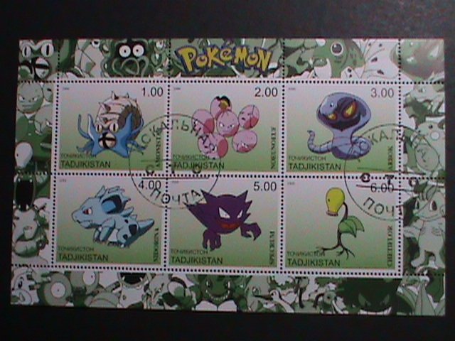 ​TAJIKISTAN -2000 LOVELY FAMOUS POKEMON FANCY POSTAL CANCEL CTO SHEET VF