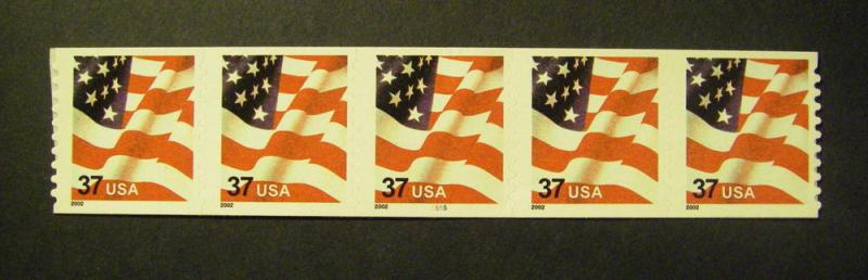 Scott 3632, 37 cent Waving Flag, PNC5 #5555, shift rt