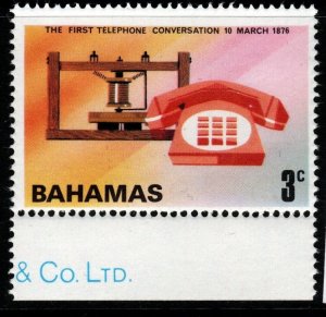 BAHAMAS SG456w 1976 TELEPHONE CENTENARY 3c WMK CROWN TO RIGHT OF CA MNH