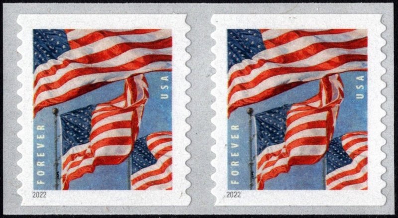 SC#5655 (Forever) U.S. Flags Coil Pair: BCA, 3K Roll (2022) SA