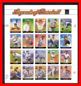 U.S. 2000 #3408, Baseball Legends pane of 20 - below face