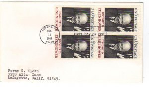 US 1383 6c Dwight D. Eisenhower (34th President) blk 4 FDC No Cachet ECV $7.50