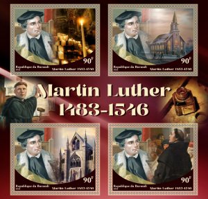 Stamps.Martin Luther 2022 year 1+1 sheets perforated Burundi NEW